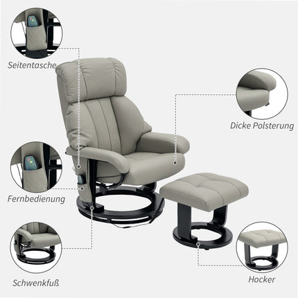 Elektrischer Relaxsessel mit Massage und Fußhocker, grau