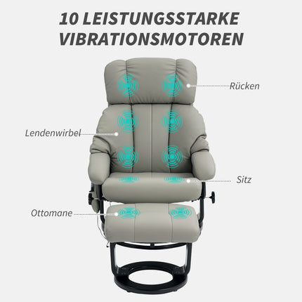 Elektrischer Relaxsessel mit Massage und Fußhocker, grau