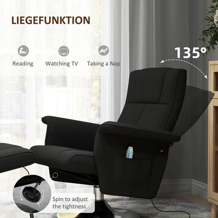 Drehbarer Relax-Massagesessel mit Hocker, schwarzes Leinen