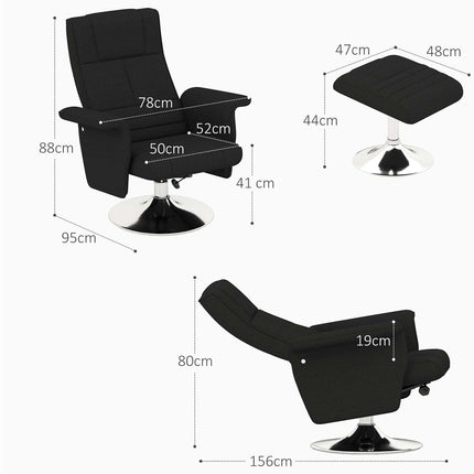 Drehbarer Relax-Massagesessel mit Hocker, schwarzes Leinen