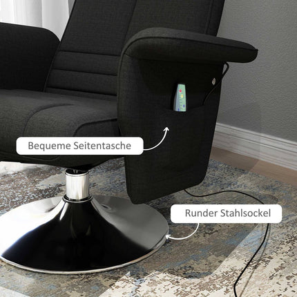 Drehbarer Relax-Massagesessel mit Hocker, schwarzes Leinen