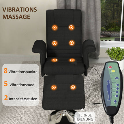 Drehbarer Relax-Massagesessel mit Hocker, schwarzes Leinen