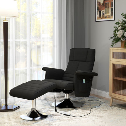 Drehbarer Relax-Massagesessel mit Hocker, schwarzes Leinen