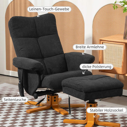Elektrischer Massagesessel mit Hocker, schwarz