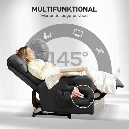 Liegesessel mit Massagefunktion, Fernbedienung und Getränkehalter – Schwarz