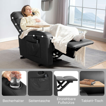 Liegesessel mit Massagefunktion, Fernbedienung und Getränkehalter – Schwarz