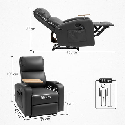 Liegesessel mit Massagefunktion, Fernbedienung und Getränkehalter – Schwarz