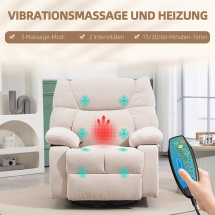 Electric reclining massage chair with heating and turning functions