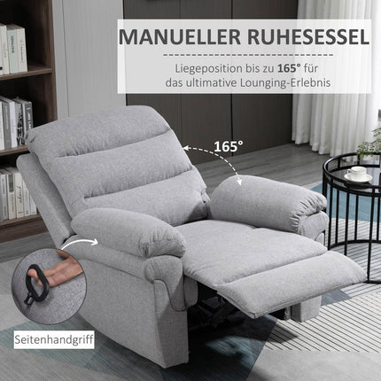 Hellgrauer Relaxsessel mit 165° Neigung & klappbarer Fußstütze