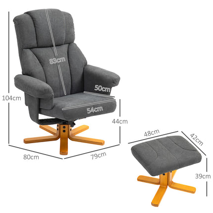 Lounger with ottoman, 150 kg Max, dark grey, 79x80x104cm