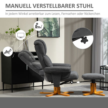 Lounger with ottoman, 150 kg Max, dark grey, 79x80x104cm