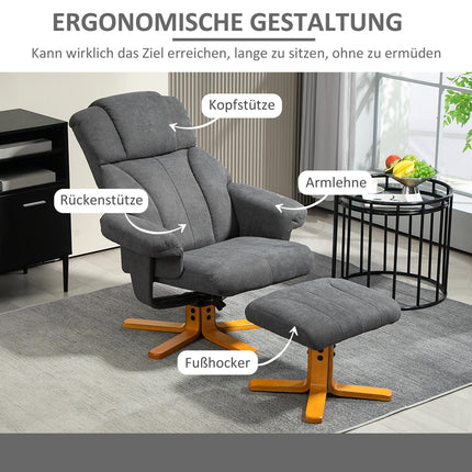 Lounger with ottoman, 150 kg Max, dark grey, 79x80x104cm