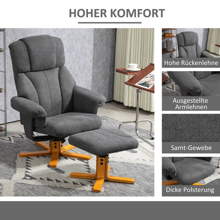 Lounger with ottoman, 150 kg Max, dark grey, 79x80x104cm