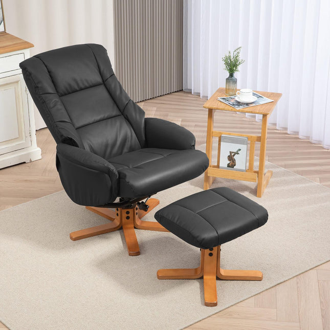 Liegesessel mit Hocker, 360° drehbar, Kunstleder, schwarz