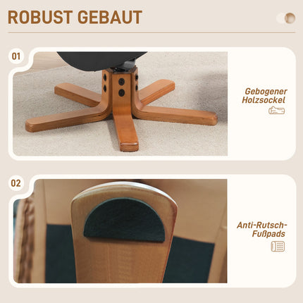 Fauteuil de relaxation avec tabouret, rotatif à 360°, inclinable à 130°, avec fonction inclinable, dossier haut, structure en bois, simili cuir, 76x85x104cm, noir