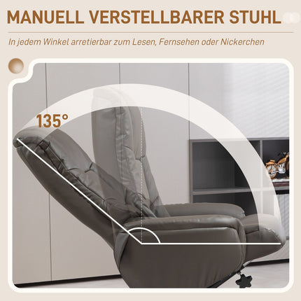Fauteuil de relaxation avec tabouret, rotatif à 360°, inclinable à 130°, avec fonction inclinable, dossier haut, structure en bois, simili cuir, 76x85x104cm, noir