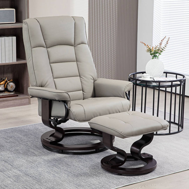 Relaxliegesessel mit Hocker, Kunstleder, grau