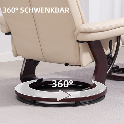 Cremefarbener Relaxsessel aus Kunstleder mit Ottoman, 360° drehbar