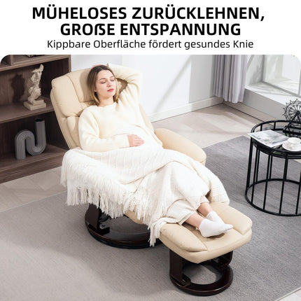 Cremefarbener Relaxsessel aus Kunstleder mit Ottoman, 360° drehbar