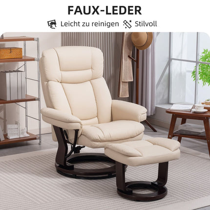 Cremefarbener Relaxsessel aus Kunstleder mit Ottoman, 360° drehbar