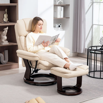 Cremefarbener Relaxsessel aus Kunstleder mit Ottoman, 360° drehbar