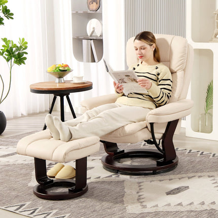 Cremefarbener Relaxsessel aus Kunstleder mit Ottoman, 360° drehbar