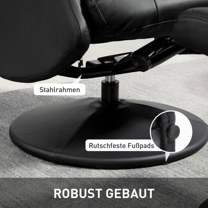 Lounger with stool & adjustable backrest, black artificial leather