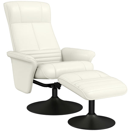 Fauteuil de relaxation avec tabouret Fauteuil TV rotatif avec fonction inclinable, fauteuil TV pouvant supporter jusqu'à 150 kg, fauteuil inclinable pour salon, chambre, chiffon en microfibre, blanc crème