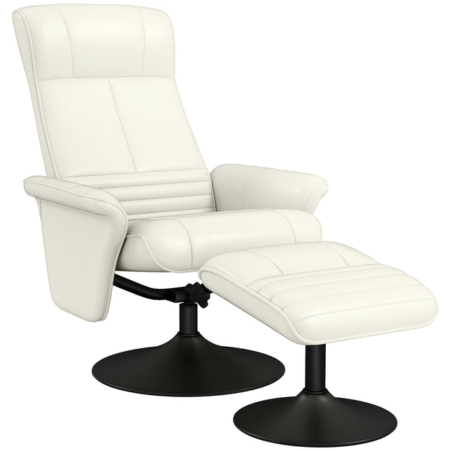 Fauteuil de relaxation avec tabouret Fauteuil TV rotatif avec fonction inclinable, fauteuil TV pouvant supporter jusqu'à 150 kg, fauteuil inclinable pour salon, chambre, chiffon en microfibre, blanc crème