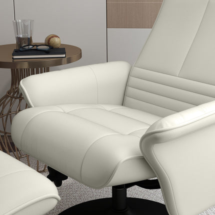 Fauteuil de relaxation avec tabouret Fauteuil TV rotatif avec fonction inclinable, fauteuil TV pouvant supporter jusqu'à 150 kg, fauteuil inclinable pour salon, chambre, chiffon en microfibre, blanc crème