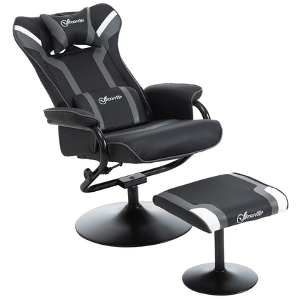 Liegesessel mit Hocker, 130° neigbar, schwarz-grau
