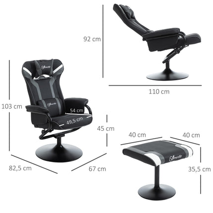 Liegesessel mit Hocker, 130° neigbar, schwarz-grau