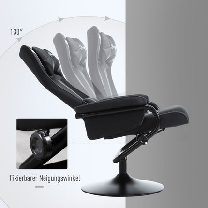 Liegesessel mit Hocker, 130° neigbar, schwarz-grau