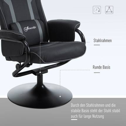 Liegesessel mit Hocker, 130° neigbar, schwarz-grau