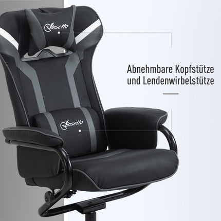 Liegesessel mit Hocker, 130° neigbar, schwarz-grau