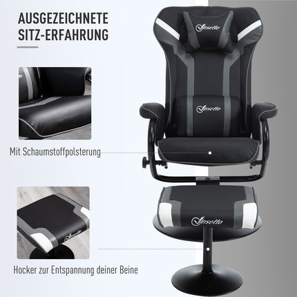 Liegesessel mit Hocker, 130° neigbar, schwarz-grau