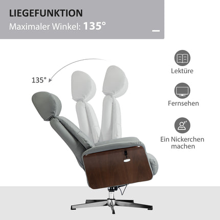 Liege mit Hocker, verstellbarer Kopfstütze, hellgrauem Kunstleder