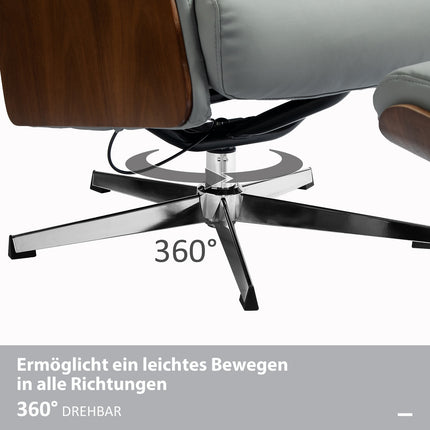 Liege mit Hocker, verstellbarer Kopfstütze, hellgrauem Kunstleder