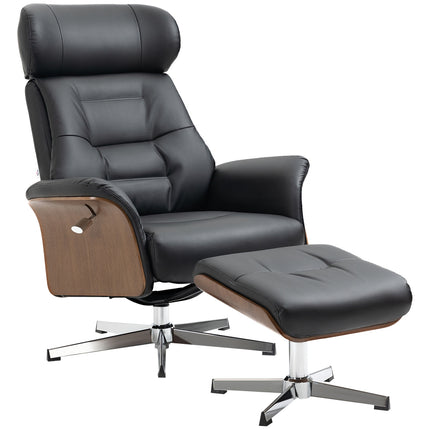 Liege mit Hocker, drehbar, Kunstleder, schwarz