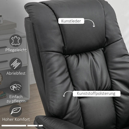 Elektrischer Relaxsessel mit Hocker, 130° Neigung, schwarzes Kunstleder