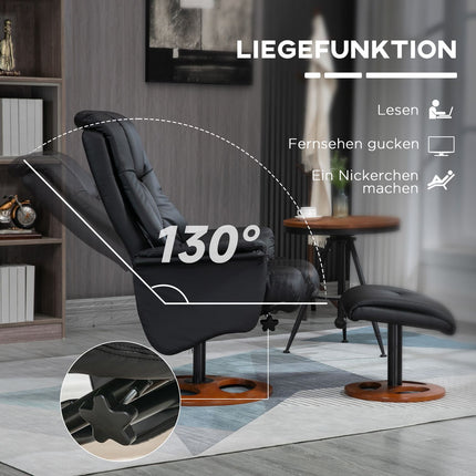 Elektrischer Relaxsessel mit Hocker, 130° Neigung, schwarzes Kunstleder