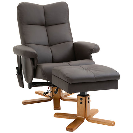 Brauner Relaxsessel aus Kunstleder mit Massagefunktion und Hocker