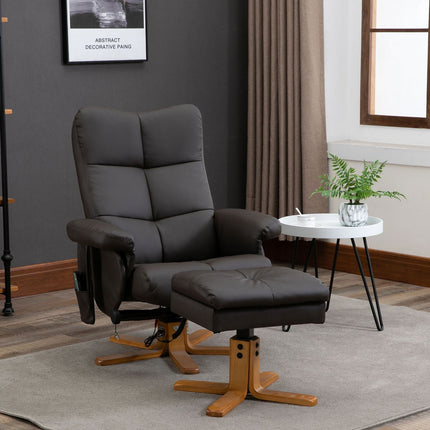 Brauner Relaxsessel aus Kunstleder mit Massagefunktion und Hocker