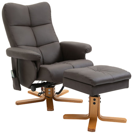 Brauner Relaxsessel aus Kunstleder mit Massagefunktion und Hocker