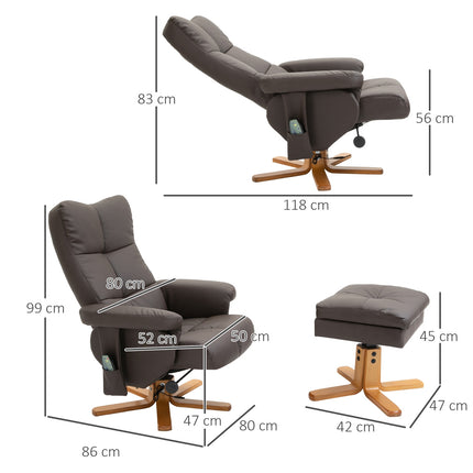 Brauner Relaxsessel aus Kunstleder mit Massagefunktion und Hocker