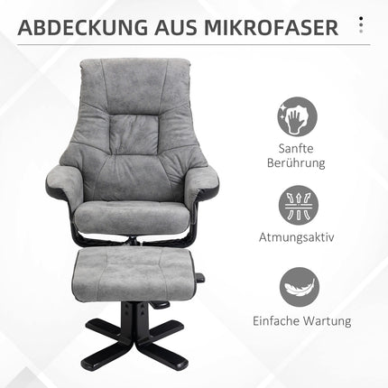 Otočné polohovací křeslo s taburetem, mikrovlákno, šedá
