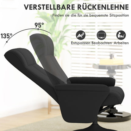 Schwarzer Loungesessel aus Mikrofaser mit Hocker, 150 kg Tragkraft