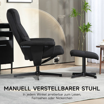 Lounger with footrest, velvet upholstery, black