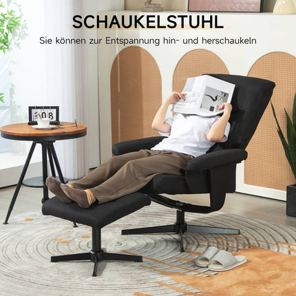 Lounger with footrest, velvet upholstery, black