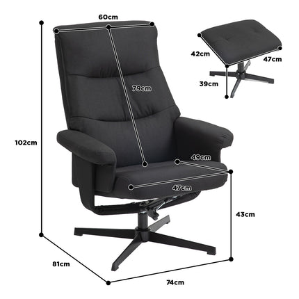 Lounger with footrest, velvet upholstery, black